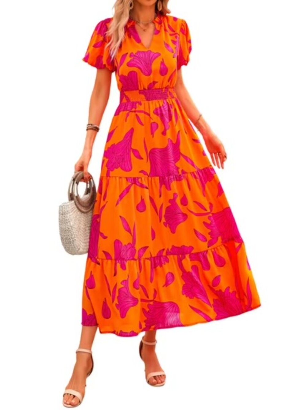 ๐บ NWT PRETTYGARDEN Orange Pink Floral Maxi Dress XL - Picture 5 of 5